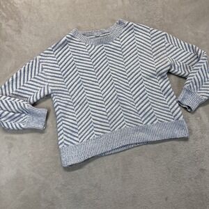 ICHI Sweater Women's Small Ihmelody Blue White Chevron Chenille Knit Boho Cozy